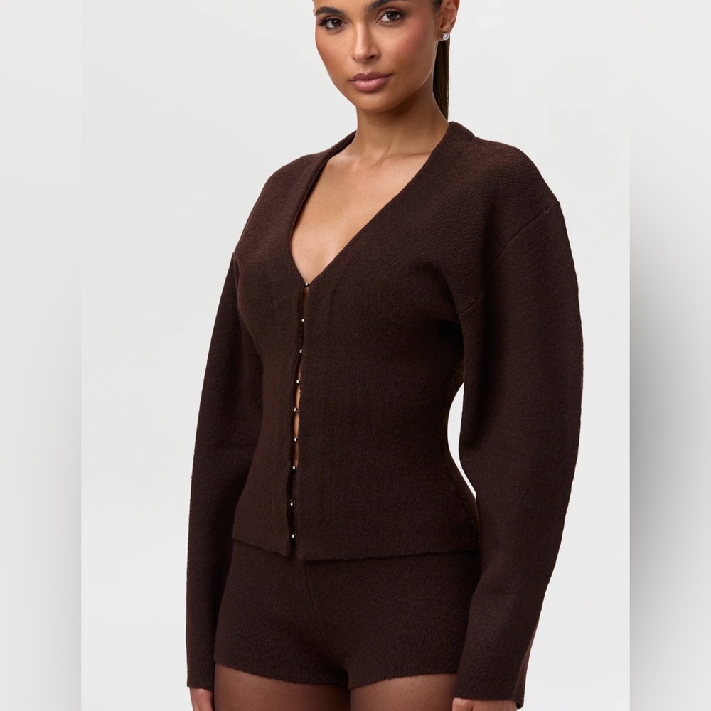 Naked wardrobe Knit V-Neck Rhinestone Cardigan NWT